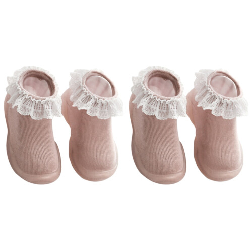2Paires Bébé Antidérapantes Coton Rose, 1