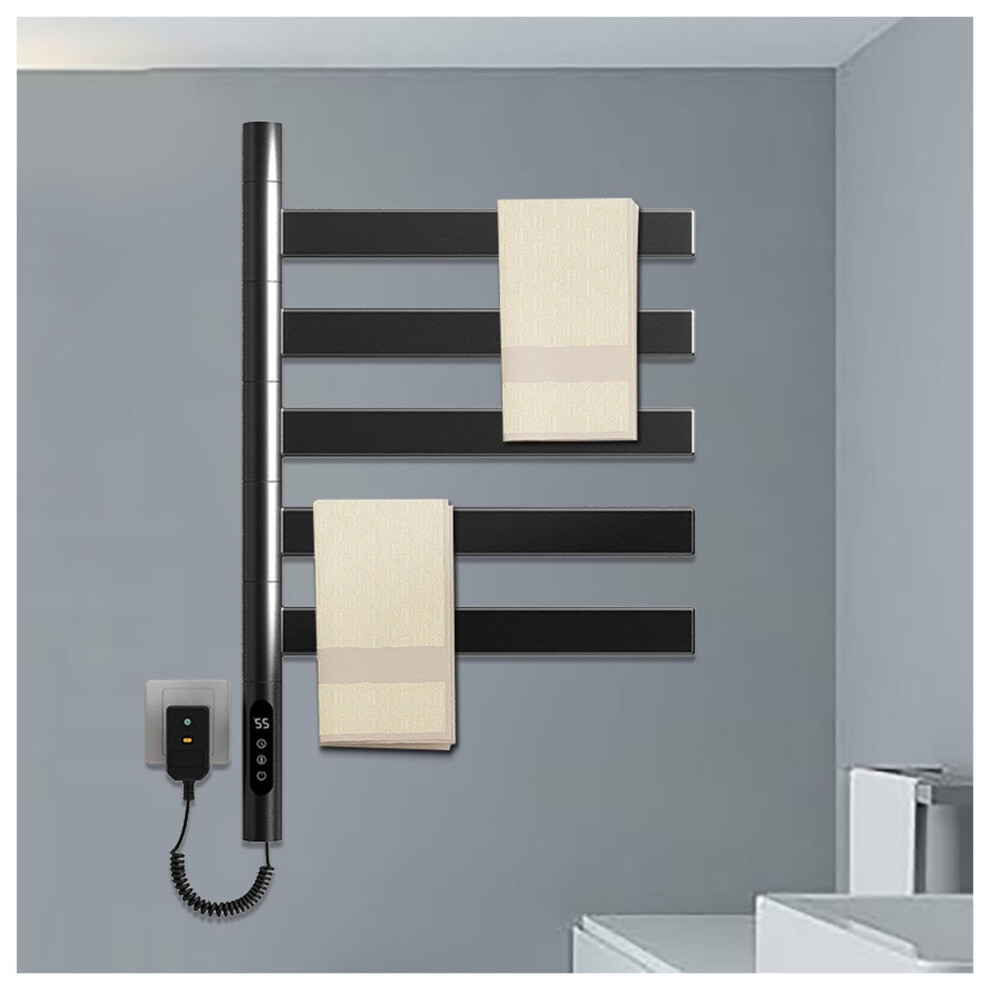 Heated Towel Rack For Bathroom, Wall Mounted Electric Towel Warmer With Led Timer, 180 Rotatable, Adjustable Temperature, Black 9099447349798