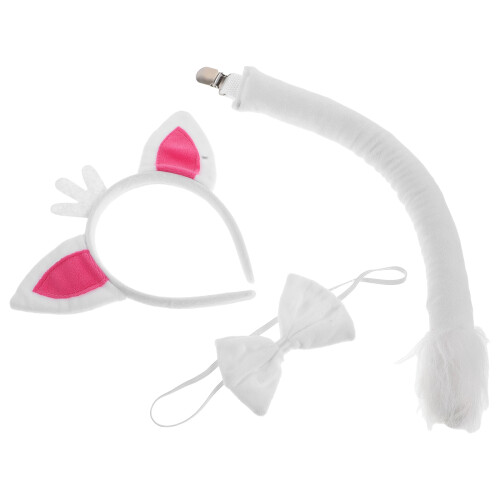 5Sets Cute White Fox Ears Tail Headband Polyester Animal Costume Set 1