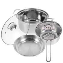 2 Sets Stainless Steel Cookware With Soup Pot, Milk Pan, Frying Pan