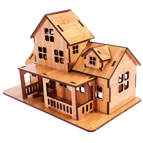3Pcs Diy Assembling House Wooden Model Educational Toy Craft Decor