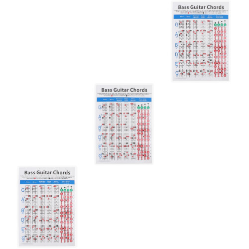 3Pcs Electric Bass Chord Reference Chart Durable Coated Paper Beginner 2