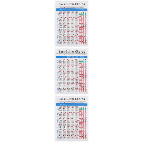 3Pcs Electric Bass Chord Reference Chart Durable Coated Paper Beginner 1