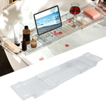 Expandable Transparent Bathtub Tray Bath Caddy with Adjustable Length and Drainage Holes