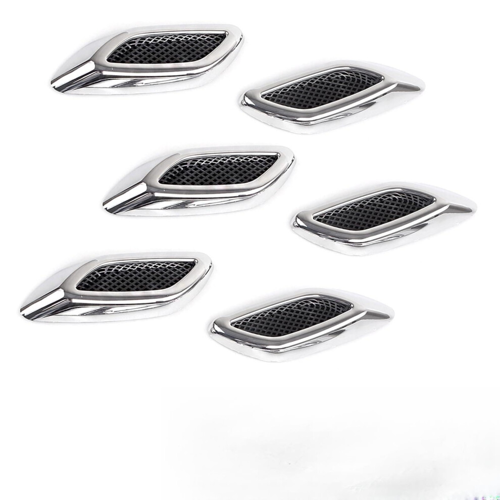 6Pcs Car Fender Vent Trim Stickers Abs Sporty Hood Louvers Universal Fit Exterior Accessories Silver 9070919789526