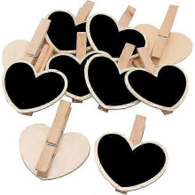 20pcs Mini Heart Blackboard Peg Clip Wooden Chalkboard Message Board Tag Signs Clip for Wedding Party Office
