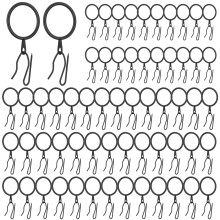 60Pcs Black Metal Curtain Rings with Hooks, Durable Iron Construction for Smooth Curtain Movement, 30mm Universal Rod Compatibility