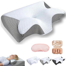 Cervical Neck Pillow for Pain Relief, Ergonomic Memory Foam Support for Side and Back Sleepers, Grey