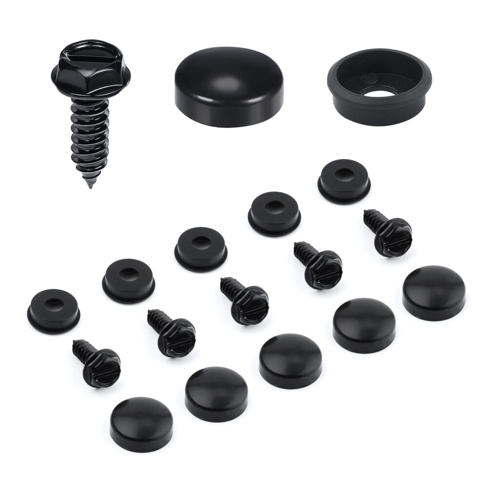 18Pcs Stainless Steel License Plate Screws And Caps Kit Antitheft For Cars Trucks Suvs Black 9113335600607