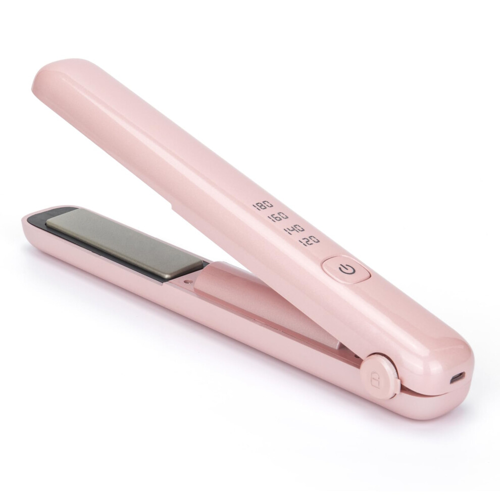 Pink Cordless Hair Straightener And Curler Rechargeable 45Min Runtime Ceramic Plates Travelfriendly