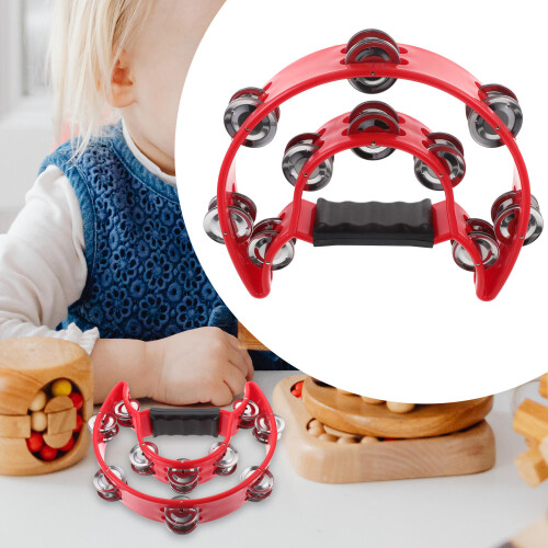 2Pièces Tambourine Rouge Double Rangée, Son Clair, Manche Confortable 2