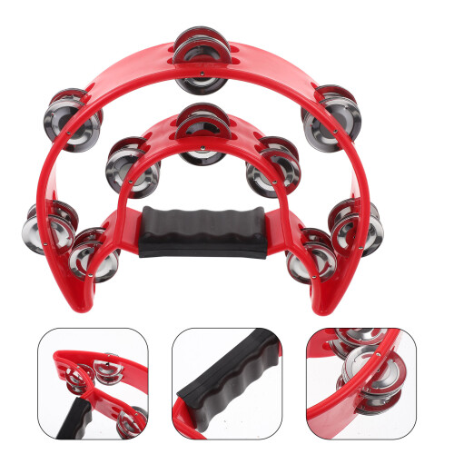 2Pièces Tambourine Rouge Double Rangée, Son Clair, Manche Confortable 1