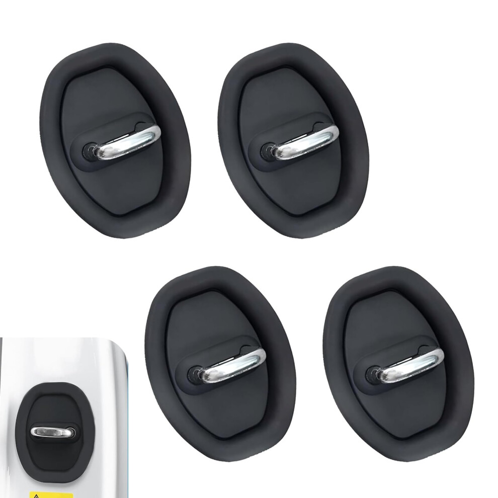 Car Door Latch Cover Pack Of 4, Silicone Lock Protector For Noise Reduction And Rust Prevention, Universal Fit Black 9070919790416