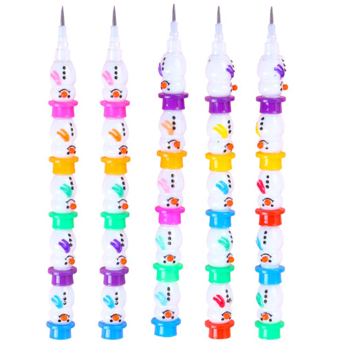 20 Pcs Plastic Stacking Pencils Cartoon Writing Stationery Snowman