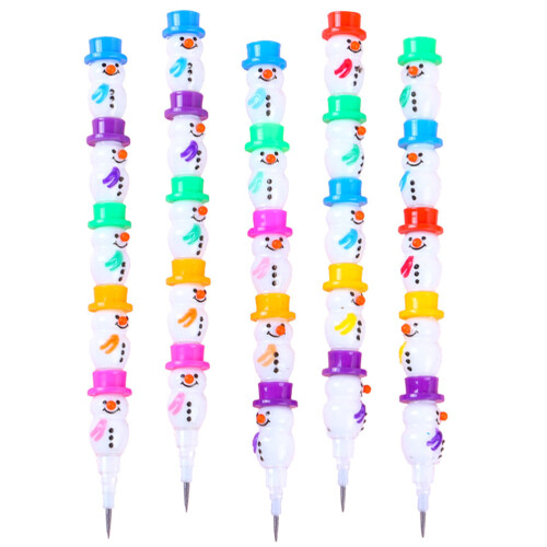 20 Pcs Plastic Stacking Pencils Cartoon Writing Stationery Snowman 2