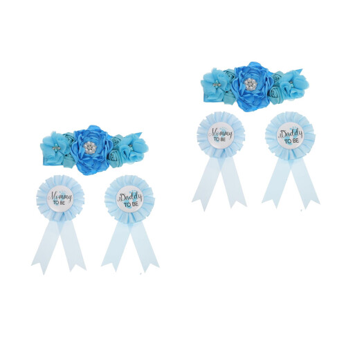2Sets Reusable Blue Chiffon Maternity Sash and Daddy Mommy Corsage Set 2