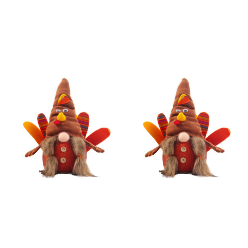 2 Pcs Thanksgiving Gnomes Glowing Turkey Doll Desktop Decor 2
