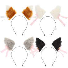 4Paare Plüsch Katzenohren Haarclips Mit Schleife Für Bunt