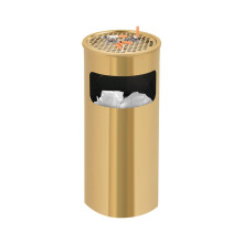 Stainless Steel Trash Can with Ashtray, 3.3 Gallon Rustproof Gold Bin with Removable Inner Bucket