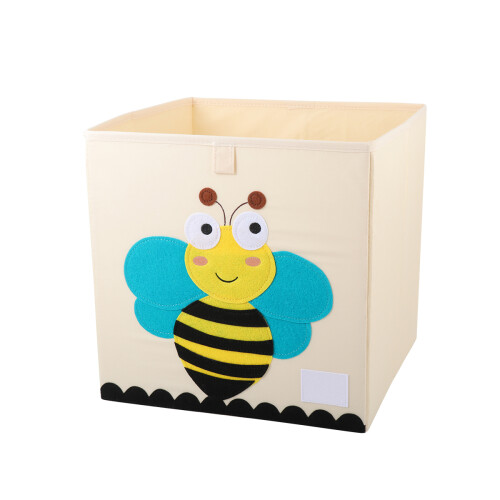 2Pcs Foldable Clothes Storage Box Beige Cartoon Pattern Storage Cube
