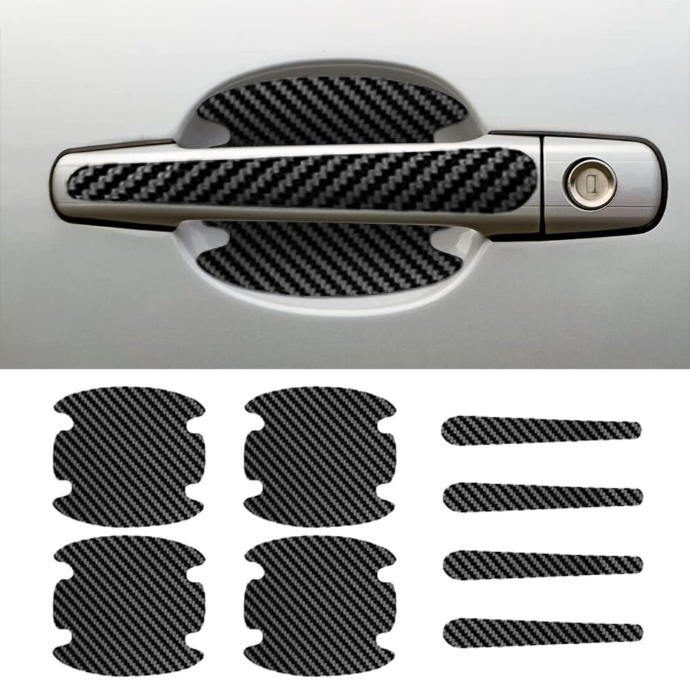8Pcs Car Door Handle Scratch Protector, Carbon Fiber Bowl Sticker, Waterproof Antiscratch Film For Universal Cars (Black) Black 9113335601048
