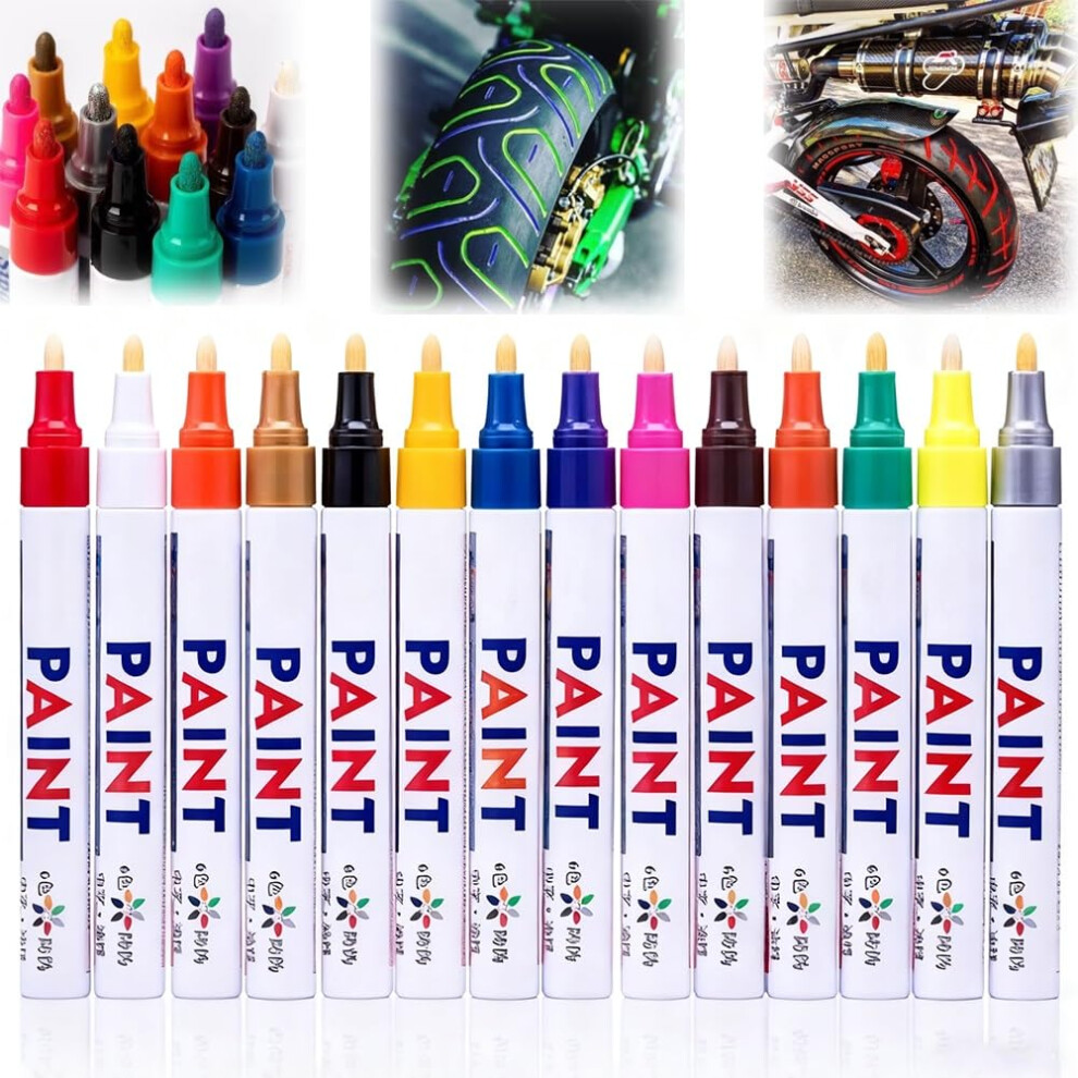 Waterproof Tire Paint Pen Set, Oilbased Permanent Tire Lettering Markers, 12 Colors White 9070919790621