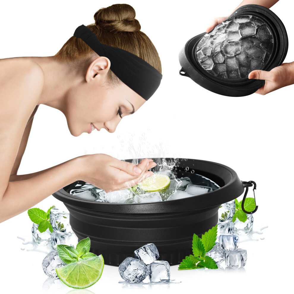 Black Facial Ice Bowl With Builtin Quick Freeze Tray, Foldable Silicone Mold For Fullface Cooling Skincare