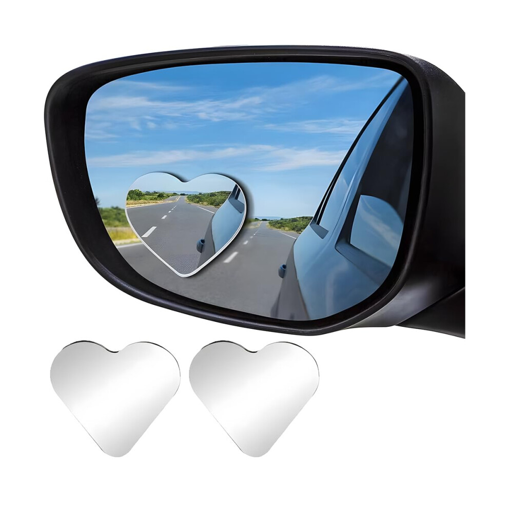 2Pcs Heart Shaped Blind Spot Mirror Frameless Wide View Car Side Mirror Accessory For Suv Sedan Truck 9070919790706