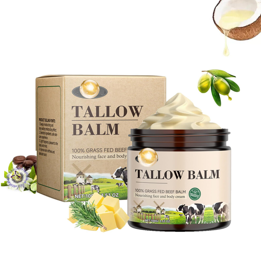 Cream Tallow Balm 100% Grass Fed Beef Tallow Deep Hydration For Face And Body 3.53Oz