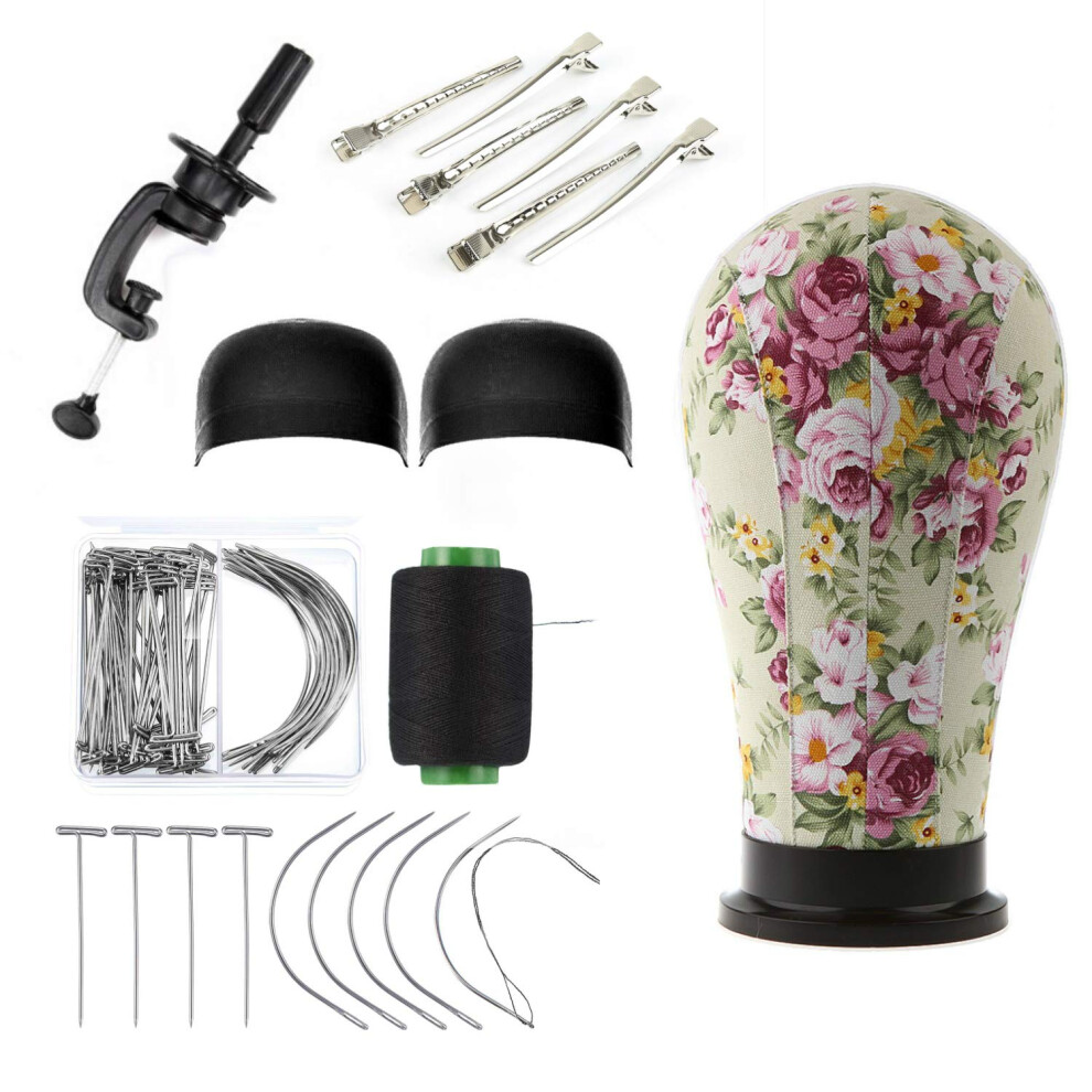 Unisex Pink 22 Inch Canvas Block Head Wig Making Kit With Clamp Stand, Mannequin Head For Styling And Display