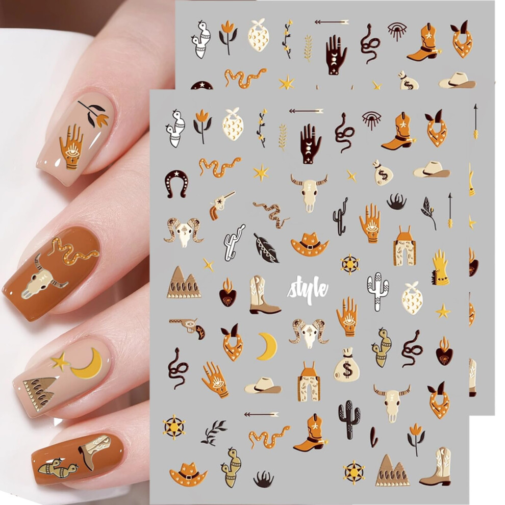 Brown Cowboy Nail Art Stickers Retro Western Designs Selfadhesive Cowboy Hat Nail Decals