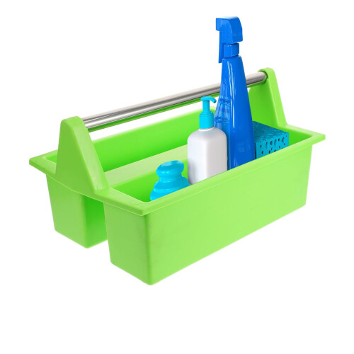 Cleaning Supply Organizer with Ergonomic Handle, Large Capacity Dual Compartment Caddy for Home