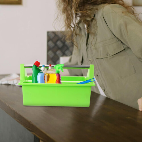 Cleaning Supply Organizer with Ergonomic Handle, Large Capacity Dual Compartment Caddy for Home 1