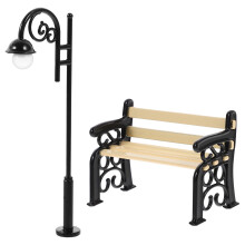 2Sets Straßenelemente Metall Bank Und Laterne Schwarz