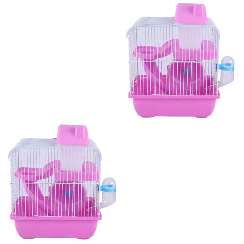 2Pièces Cage Pour Petits Animaux Rose Avec Roue Abreuvoir 2