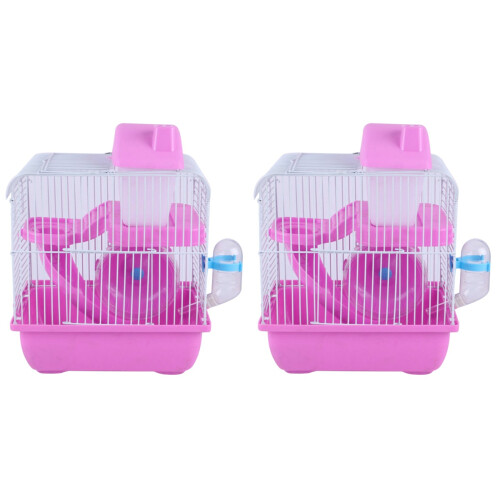 2Pièces Cage Pour Petits Animaux Rose Avec Roue Abreuvoir 1