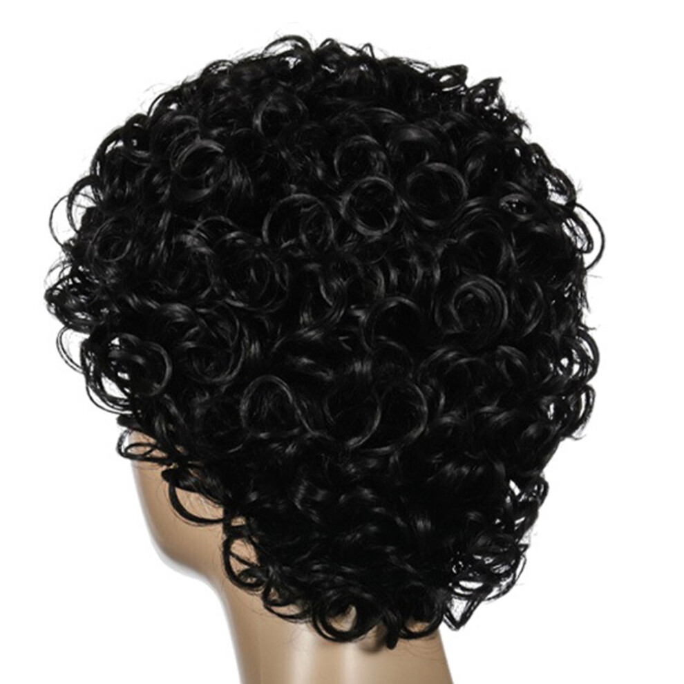 Solustre Unisex Black 3Pcs Durable Women Short Curly Wig Comfortable Hairpiece