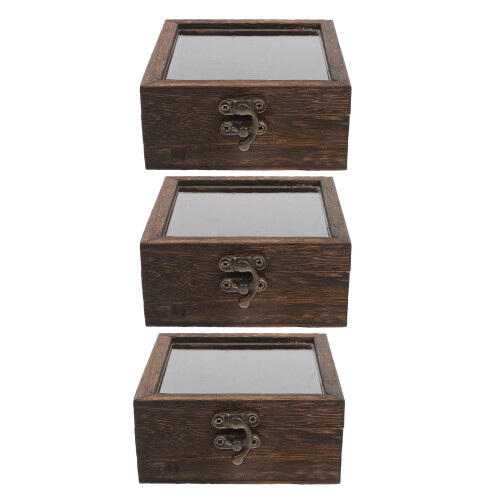 6Pcs Wood Butterfly Specimen Box Light Brown Clear Cover Display Case