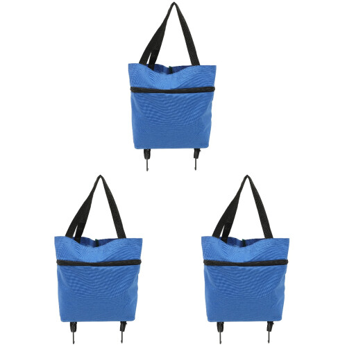 3Pcs Reusable Blue Trolley Laundry Bags with Wheels for Easy Storage 1