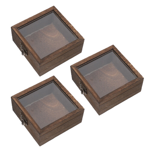 6Pcs Wood Butterfly Specimen Box Light Brown Clear Cover Display Case 2