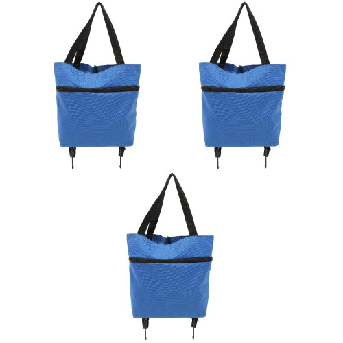 3Pcs Reusable Blue Trolley Laundry Bags with Wheels for Easy Storage 2