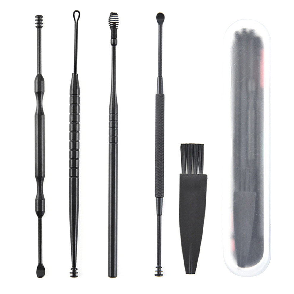 Ohphcall Black 10Pcs Durable Stainless Steel Ear Spoon For Safe Ear Wax Removal