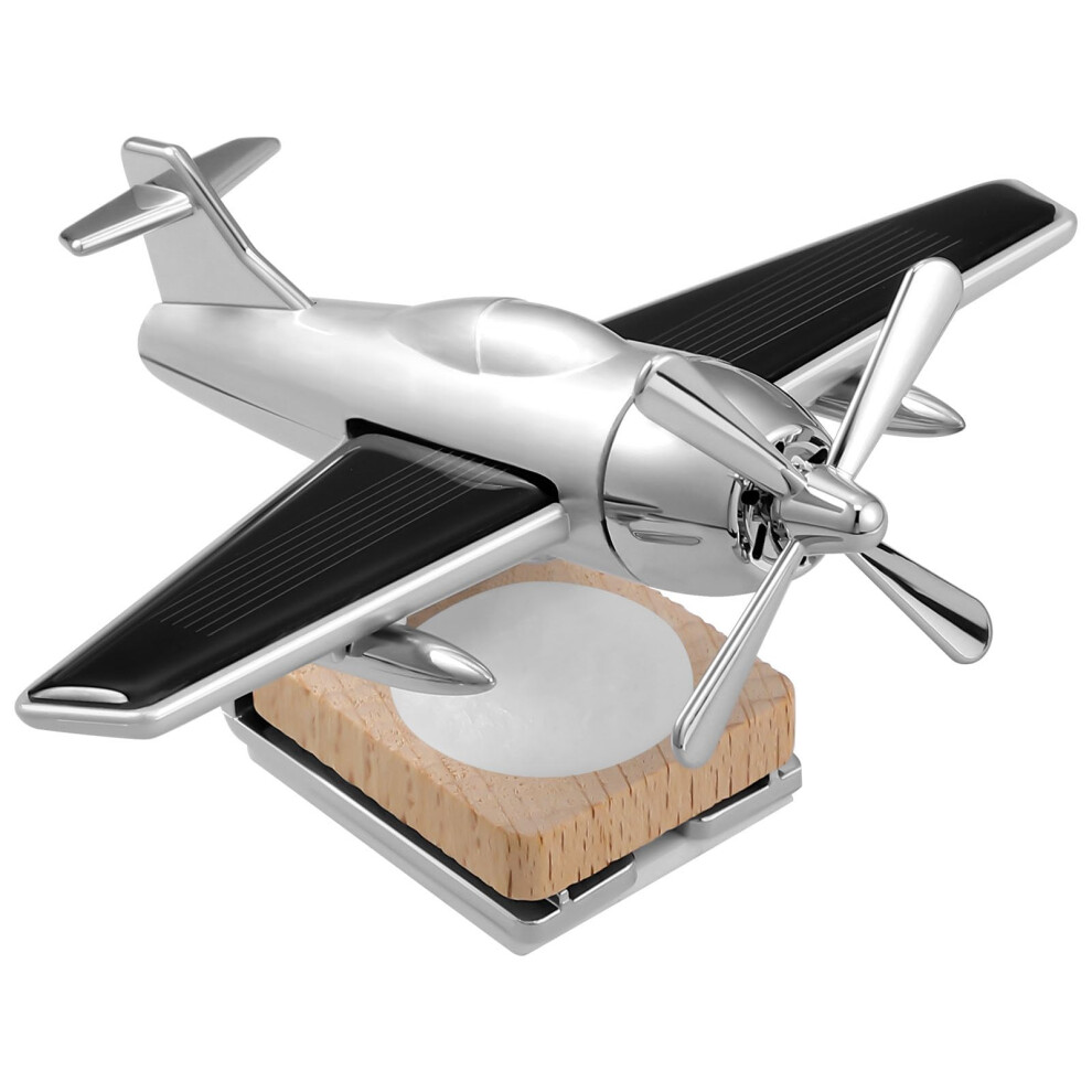 Solar Car Air Freshener With Solar Powered Rotating Airplane Ornament And Wooden Base Fragrance Diffuser 9113335602298