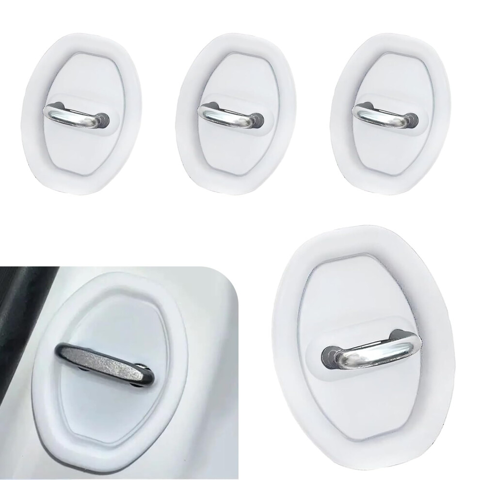 4 Pcs Silicone Car Door Latch Cover, Silent Lock Protector For Noise Reduction And Scratch Guard White 9070919792076
