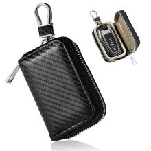 Faraday Key Fob Case RFID Blocking AntiTheft Carbon Fiber Pouch with Zipper for Car Keys