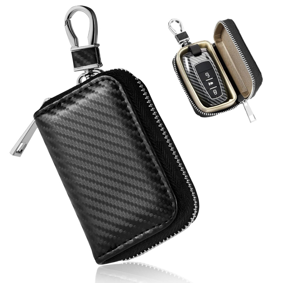 Faraday Key Fob Case Rfid Blocking Antitheft Carbon Fiber Pouch With Zipper For Car Keys 9113335602427