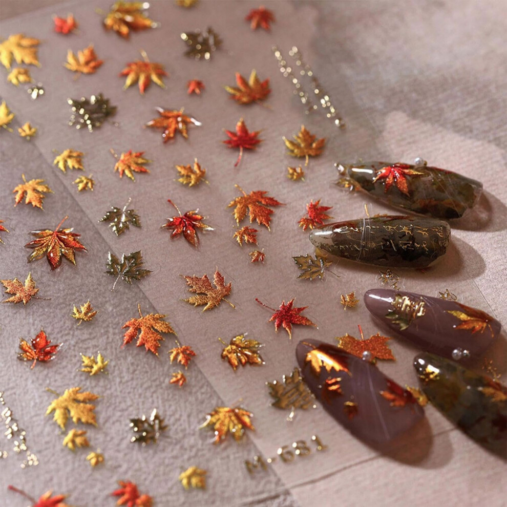 Gold 5D Maple Leaf Nail Art Stickers Embossed Fall Selfadhesive Nail Decals For Autumn Manicure