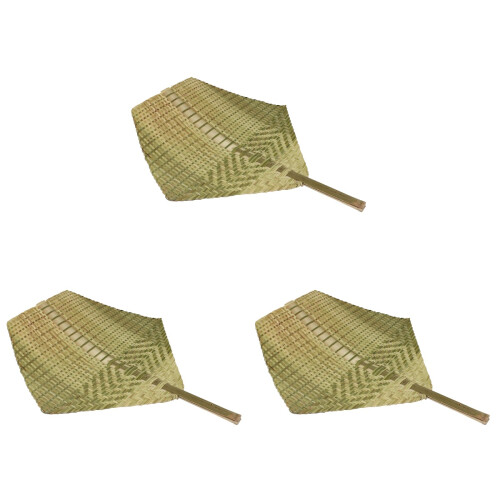 3Pièces Éventails Tressés Bambou Vert Portable Usage Estival 1