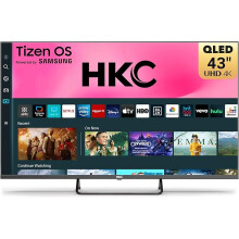43 inch 4K QLED Smart TV, Central Stand Design Tizen OS UHD Television with AppleTV+ Netflix Freeview Gaming Hub, MEMC HDR10 Ideal Large Screen