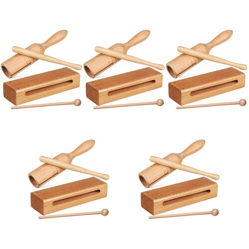 10Ensembles Bloc De Bois Percussion Khaki Avec Maillets Pour Enfants 2